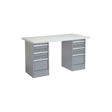 Global Equipment 60 x 30 Pedestal Workbench - 6 Drawers, Plastic Laminate Square Edge - Gray 607630